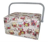 Sewing Box with Drawer - Hoot Design - 25 x 25 x 14.5cm with hand