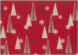 Christmas Linen Fabric 140cm - Trees - Red