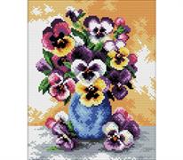 No Count Cross Stitch On White Aida 14 - vase of pansies 17 x 22cm