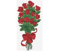 No Count Cross Stitch On White Aida 14 - bouquet of red rose buds 21 x 43cm