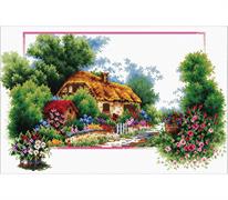 No Count Cross Stitch On White Aida 14 - english cottage lane 42 x 25cm