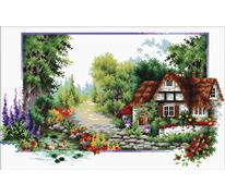 No Count Cross Stitch On White Aida 14 - english cottage stream 40 x 24cm