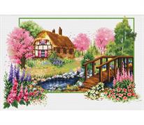 No Count Cross Stitch On White Aida 14 - spring cottage 47 x 32cm