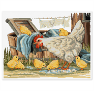 FIONA JUDE - Country Thread Cross Stitchwash tub chicks 26 cms x 34 cms