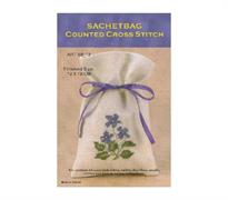 Cross Stitch - Sachet bag Counted Cross Stitch - White bag with lavender floral design - Finished Sized 12 x 18cm