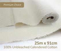 Calico 25m roll 100% Unbleached Calendered Cotton - 36 inch width (91cm) premium choice