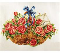 No Count Cross Stitch On White Aida 14 - basket of roses 38 x 25cm