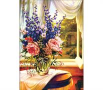 No Count Cross Stitch - Printed Aida 11 - floral vase by the window 59 x 83cm