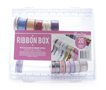 Ribbon Storage Box - 29.5 x 25 x 9cm with 20 assorted ribbons