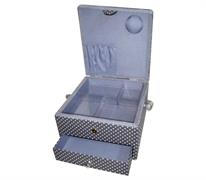 Sewing Box with Drawer - Grey Spot Design - 25 x 25 x 14.5cm with