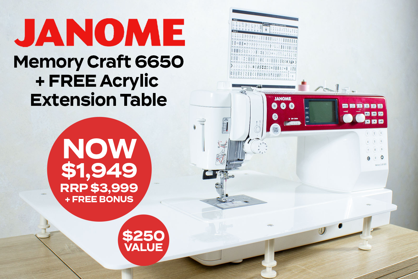 Janome MC6650 + Extension Table August 2025 HOMEPAGE Banner